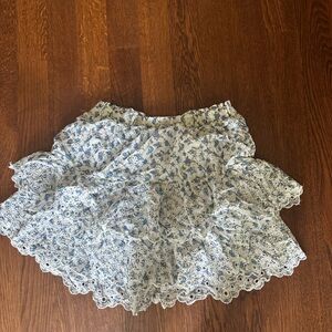 Blue and White Mini Bubble Skirt with Ruffled Tiers